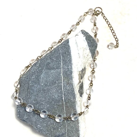 Genuine Clear Quartz Adjustable Short Necklace, Natural Gemstone & Bronze Links - Picture 1 of 13